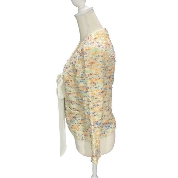 Handmade Vintage Fuzzy Knit Short V Neck Cardigan Sweater Long Sleeve Tie Front - Picture 4 of 6